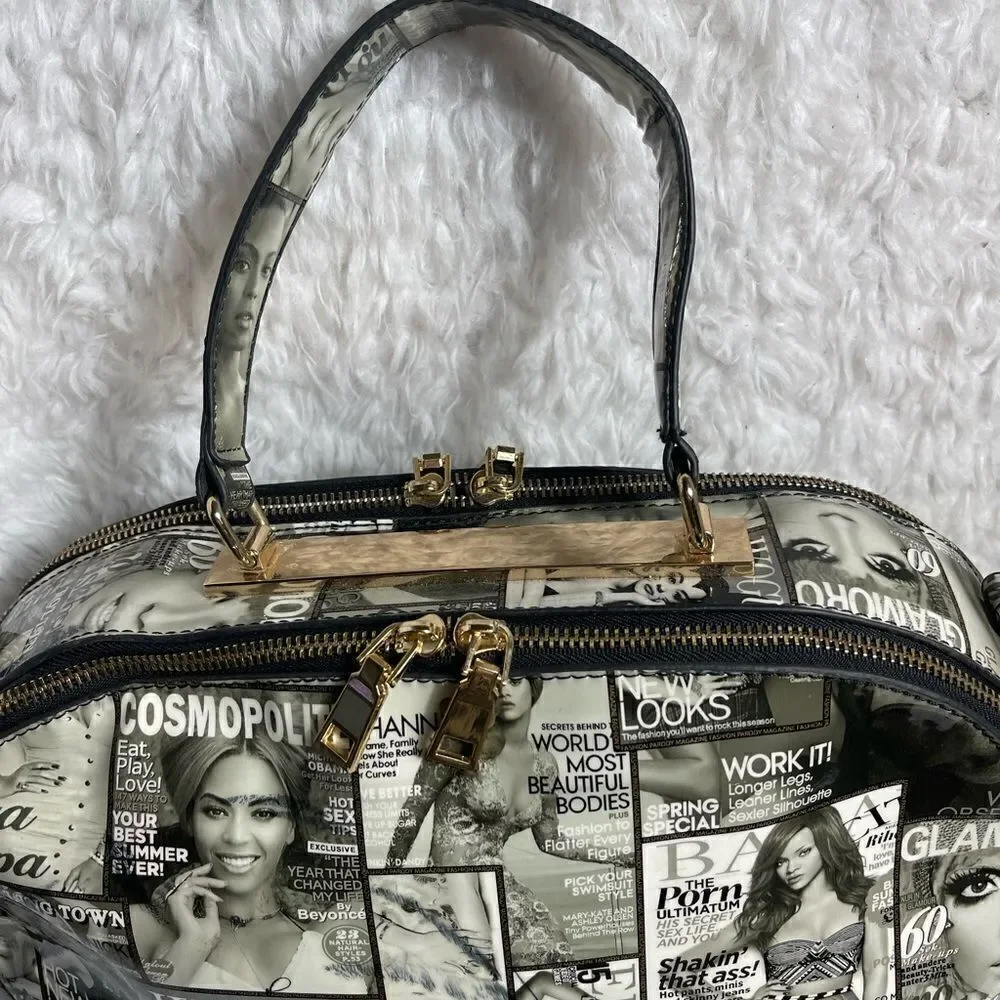 Glossy Magazine Black and White collage large dome Satchel/shoulder bag .
